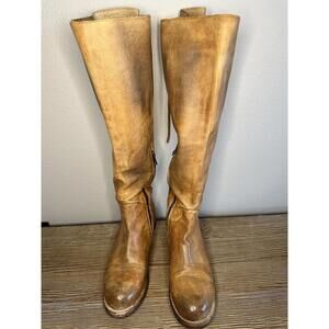 BED STU Manchester Knee High Tan Leather Riding Boots Zip Lace Women's 7.5